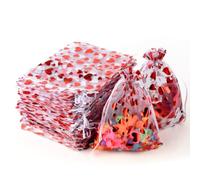 PLECUPE 100pcs Sachet Organza 17x23cm Pochette Cadeau en Organza de Mariage Coeur, Sac Organza avec Cordon de Serrage, Sachet Lavande Saint Valentin Cadeau de Noël Pochette Cadeau.