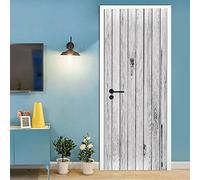 PLEETS Sticker de porte 90 x 200cm Grain de bois gris et blanc Peinture murale trompe-l'œil Salon, Cuisine, Chambre, Salle de bain