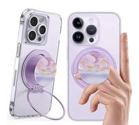 Plehood Anneau magnétique Fin pour téléphone, béquille Ultra Fine Compatible avec Boucle de Doigt, Anneau de Support pour téléphone Mag Safe iPhone 16/15/14/13/12 (marbre Violet)