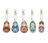Plein Foret Bâton Peinture Diamants par Numéros Porte-clés Pendentif Kits5Pcs 5D DIY Porte-clés Matriochka Poupée Diamant Peinture par Numéros Kits pour Enfants et Adultes Diy Accessories