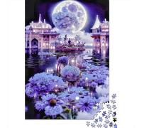 Plein Lune Palais Jardin Puzzle 1000 Pièces Papier pour Adultes Fleurs Nocturnes Jeu de Puzzle 1000 Pièces Détente Décoration 52x38cm/1000pcs