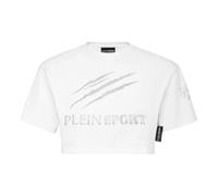 Plein Sport, Femme, Tops, Blanc, Taille: 36 FR T-Shirt Col Rond MC Scratch