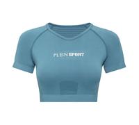 Plein Sport, Femme, Tops, Bleu, Taille: 46 FR Seamless Cropped T-shirt V-Neck SS Logo
