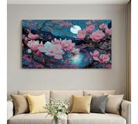Pleine Lune Naturelle Impression sur Toile 120L x 60W cm Image Tableau Cadre Decoration Murale Floral magnoliaDecoratifs Muraux Chambre Cuisine Panoramique Deco Salon Art Wall