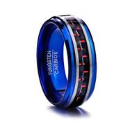 Pleine taille 7-12 vintage hommes Bagues incrustées de fibre de carbone rouge bleu tungstène bague 8MM Anillos