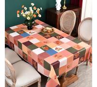 Plenmor Nappe en toile cirée en plastique PVC imperméable et facile à nettoyer, motif grille orange, 137 x 137 cm