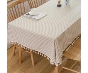 Plenmor Nappe Rectangulaire Coton, Nappes en Lin Nappes Boheme Nappe Coton Enduit pour Décoration de Table à Manger de Cuisine (Couleur Beige, 220x140cm)