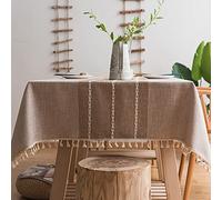Plenmor Nappe Rectangulaire en Lin 140 x 250 cm, Brown Nappe Lin Rectangulaire Nappes Tissu pour Salle à Manger, Exterieur, Picnic, Anniversaire, Noel