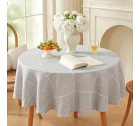Plenmor Nappe Ronde 150 cm, Nappe Lin Nappes Tissu pour Salle à Manger, Exterieur, Picnic, Anniversaire, Automne, Noel (Grille Grise)