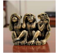 PlentifulHome Statue de 3 singes de la sagesse - N'entendez pas le mal, ne voyez pas le mal, ne parlez pas du mal - Figurine en résine avec finition bronze antique - Décoration de bureau, décoration