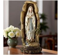PlentifulHome Statuette Vierge Marie de 31,8 cm de hauteur - Notre-Dame de Lourdes dans une grotte en pierre - Figurine d'intérieur avec piédestal - Décoration catholique idéale et cadeau religieux