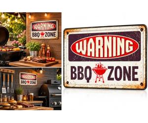 Plenty Gifts Plaque Barbecue - BBQ Zone - Plaque métallique décorative pour Espace Barbecue - Format A4-21x29,7cm
