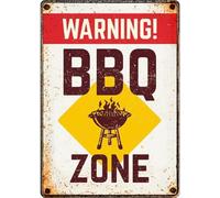 Plenty Gifts Plaque Barbecue - BBQ Zone Warning - Plaque métallique décorative pour Espace Barbecue - 14,8x21cm