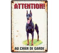 plenty gifts Plaque métal Vintage Attention au Chien de Garde - Dobermann