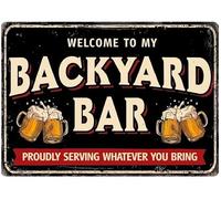 Plenty Gifts Plaque personnalisée - Backyard Bar - Plaque métallique décorative pour Bar et terrasse - 14,8x21cm