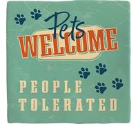 Plenty Gifts Plaque personnalisée - Pets Welcome - Carreau décoratif pour Amoureux des Animaux - Inscription en Anglais - 15x15cm