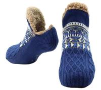 PLGMAUYT Chaussette Chausson Chaussettes De Pantoufles De Ménage Intérieures pour Hommes Et Femmes Tricotés en Toison pour Le Tapis De Sol Et Sommeil-Bleu Foncé-46-48