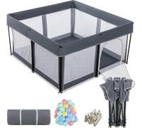 Pliable bébés Playpen, extra grand pliable Playpen pour bébés, avec tapis et 50pcs coloré Pit Balls, Centre d'activité extérieure intérieure avec clôture, gris (127x127cm),Grey-127x127x65cm