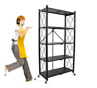 Pliable Étagère Charge Lourde à 3/4/5 Niveaux,Étagère sur roulettes, HLP 72x34x(90/126/168) cm,360KG Max, Acier, Stable, Industriel, Buanderie, Salon, Entrée, Chambre, Bureau ( Color : Black , Size :