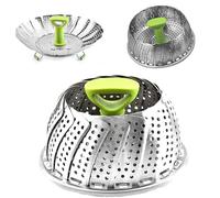 Pliable Panier Vapeur, Panier à vapeur pliable en acier, Panier-cuit Vapeur avec Poignée Rétractable en inox, Pour Cuire Légumes et Aliments(Vert)