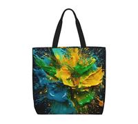 Pliable Sac De Plage Collision Des Couleurs Verte Et Jaune Sac A Bandouliere Grandes Sacs De Courses Pour Dames, Vacances, Aux Voyages, 40X50X15Cm