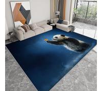 Pliable Tapis Animaux Bébé Panda Ciel étoilé Étoiles Modèle pour Salon 160 x 230cm, Bleu D'éveil Lavables avec Dos Antidérapant Tapis à Poils Courts pour Salle à Manger Bureau Filles Garçons