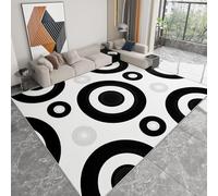 Pliable Tapis Cercle Simple Noir Modèle pour Salon 140 x 200cm, Rug D'éveil Lavables avec Dos Antidérapant Tapis à Poils Courts pour Salle à Manger Bureau Filles Garçons