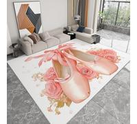 Pliable Tapis Chaussons de Ballet Roses esthétique Romantique Modèle pour Salon 80 x 120cm, Rug D'éveil Lavables avec Dos Antidérapant Tapis à Poils Courts pour Salle à Manger Bureau Filles Garçons