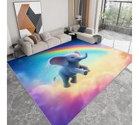 Pliable Tapis Dessin animé Fantastique Animaux Éléphant Modèle pour Salon 120 x 170cm, D'éveil Lavables avec Dos Antidérapant Tapis à Poils Courts pour Salle à Manger Bureau Filles Garçons