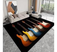 Pliable Tapis Guitare électrique colorée Culture Musicale Modèle pour Salon 80 x 120cm, Noir D'éveil Lavables avec Dos Antidérapant Tapis à Poils Courts pour Salle à Manger Bureau Filles Garçons
