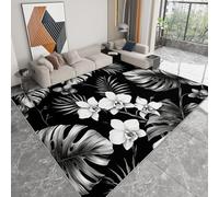 Pliable Tapis Jungle tropicale feuilles de palmier Monstera Modèle pour Salon 80 x 120cm, Noir Rug D'éveil Lavables avec Dos Antidérapant Tapis à Poils Courts pour Salle à Manger Bureau Filles Garçons