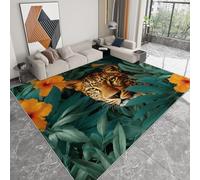 Pliable Tapis Jungle tropicale guépard feuilles de palmier Modèle pour Salon 140 x 200cm, D'éveil Lavables avec Dos Antidérapant Tapis à Poils Courts pour Salle à Manger Bureau Filles Garçons