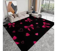 Pliable Tapis Rose Rouge nœud Mignon et ludique Modèle pour Salon 80 x 120cm, Noir Rug D'éveil Lavables avec Dos Antidérapant Tapis à Poils Courts pour Salle à Manger Bureau Filles Garçons
