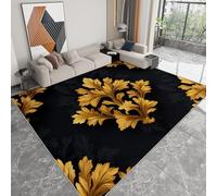 Pliable Tapis Style rétro Motif Luxueux Noir et Or Modèle pour Salon 140 x 200cm, Rug D'éveil Lavables avec Dos Antidérapant Tapis à Poils Courts pour Salle à Manger Bureau Filles Garçons