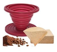 Pliable Versant Compte-gouttes à Café pour Camp,Smavles Porte Filtre à Café en Silicone et 40Pcs Papiers Filtres RéUtilisable,Support à Café Filtre pour Camping,Randonnée,Survie,Voyage (Rouge)