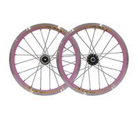 Pliant Ensemble Roues Vélo 16 Pouces Roue Bicyclette Avant Arrière Frein V 20 Trous Simple-11 Vitesses Centre Jante Double Couche Libération Rapide(Pink)