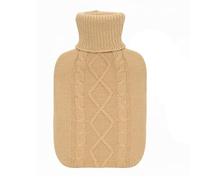 PLIC - Bouillotte à Eau 2L avec Housse en Tricot Torsadé, Style Pull Irlandais, Col Roulé, Chaleur Douce et Prolongée, Soulage les Douleurs, Sécurité Certifiée (Norme BS)