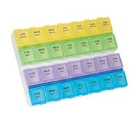 PLIC CARE - Pilulier Hebdomadaire XL - Plateau Modulable 7 Jours - 4 Compartiments par Jour - Organiseur Médicaments Grande Capacité - Idéal pour Séniors et Voyages