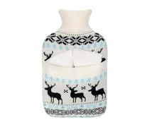 PLIC - Coffret Bouillotte à Eau 2L et Chaussettes, Housse Tricotée Motif Cerf, Idée Cadeau Hiver, Confort et Chaleur, Sécurité Anti-Fuite