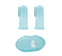 PLIC - Lot de 2 Doigtiers Brosse à Dents Bébé Silicone + Étui - Double Face : Massage Gencives & Nettoyage Dents - Soulage Poussée Dentaire - Souple & Stérilisable - (3 mois et +) - Vert (Bleu)