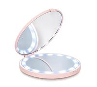 PLIC Miroir LED Compact Rechargeable Blanc - Miroir Grossissant x5 - Miroir de Beauté Portable pour Maquillage, Retouches Précises, Soin du Visage et Voyage (Rose)