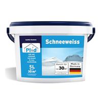 Plid® Peinture blanche mur et plafond, Blanc mat 5 L - pour env. 30m² - Haute couvrance, Application facile, Faible odeur - Pot de peinture murale interieur Blanc polaire - Rénovation, Décoration