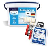Plid® Peinture murale blanche de 5 l avec kit de peinture 6 pièces. [Haut pouvoir couvrant] - Peinture murale blanche polaire à faible odeur - Peinture murale blanche neige - Peinture murale pour