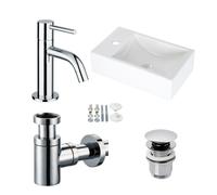 Plieger Houston lave-mains 37x23cm trou de robinet à gauche avec robinet eau froide chromé, siphon et vidange Blanc brillant 0830240/0520069/0276169/sw238035/sw243172/