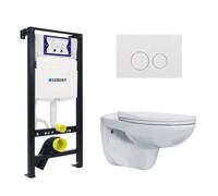 Plieger QeramiQ Basic Start Classico Ensemble de toilette - Réservoir encastré UP320 - Cuvette suspendue - Sans rebord - Abattant - Fermeture douce - Plaque de commande blanche - Boutons ronds - Blanc
