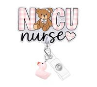 Plifal NICU - Enrouleur porte-badge d'infirmière avec clip - Joli porte-badge rétractable avec breloque pince crocodile - Accessoires cadeaux pour infirmières, travailleurs médicaux, étudiants