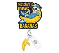 Plifal Porte-badge d'infirmière avec clip crocodile - Squelette amusant « This Shift is Bananas » rétractable pour carte d'identité, porte-nom - Accessoires cadeaux