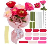 PLIGREAT 10 Set DIY Crêpe Fleurs Kit Prédécoupé avec Papier de Soie, Kit de Fabrication Pivoine, Instructions, Tige Fil Ruban Floral pour Débutant Anniversaire Fête Décor