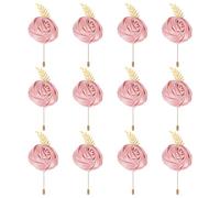 PLIGREAT 12 boutonnière en Soie avec Rose pour Homme et Femme Broche Fleur Rose avec Feuille D'Or Épingles à Revers Fleur Artificielle Boutonnière pour Costume Cérémonie de Mariage Anniversaire