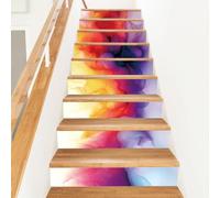 PLIGREAT 15 Bande D'Autocollants pour Contremarches D'Escalier de Style Art Moderne Stickers Adhésifs pour Escaliers 18x100cm Vinyle Autocollant Motif Aquarelle Abstraite
